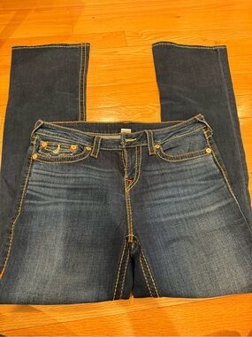 True Religion Indigo Bootcut Jeans with Golden Stitching